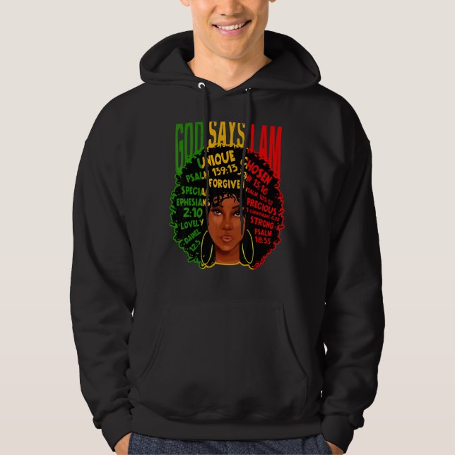 Sudadera Mujer africana: Dios dice que soy el Día de la Ind (Anverso)