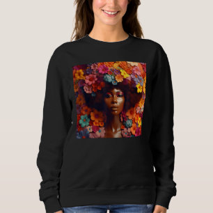 Sudadera Mujer Afro Floral Reina Negra Melanina Pin Inflado