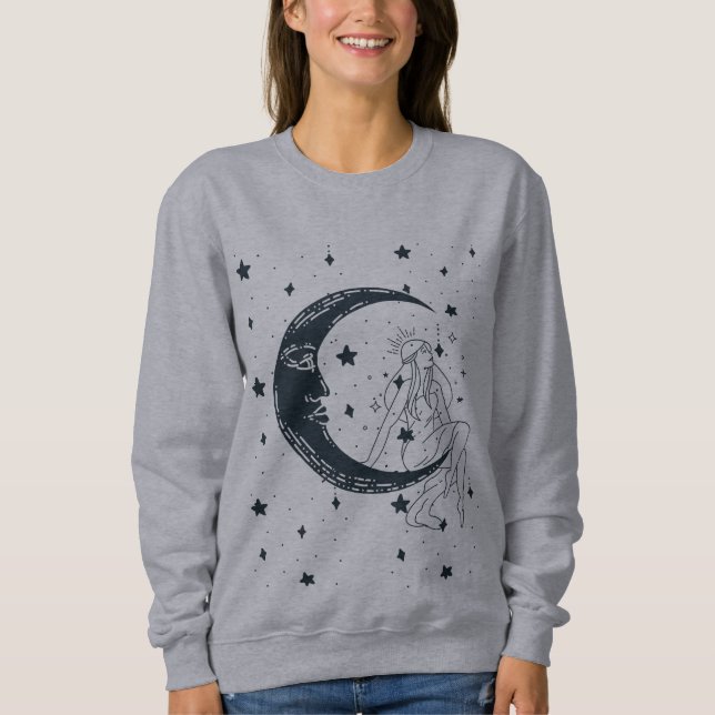 Sudadera Mujer celestial, luna estrellas, boho, astronomía  (Anverso)