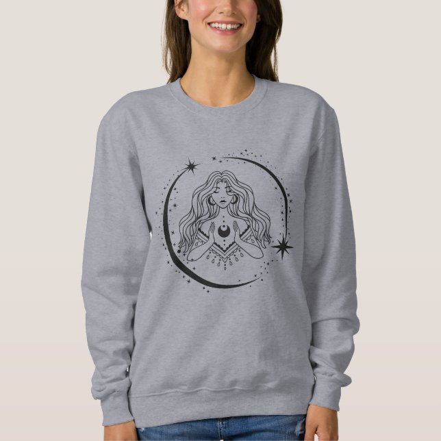 Sudadera Mujer celestial, luna estrellas, boho, astronomía  (Anverso)