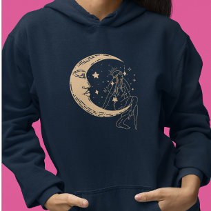 Sudadera Mujer celestial luna y estrellas, boho, elegante o