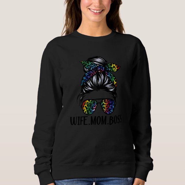 Sudadera Mujer Leopard Tie Dye Mesy Bun Esposa Mamá Jefe Mo (Anverso)