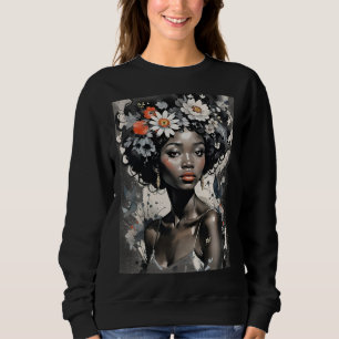 Sudadera Mujer Negra Con Flores En El Pelo