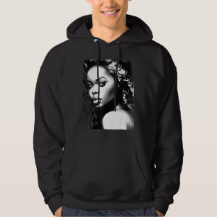 Sudadera Mujer Negra Hermosa Con Flores En El Pelo Arte BW