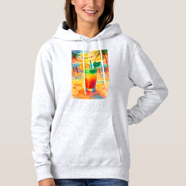 Sudadera mujer vaso de jugo en la playa  (Anverso)