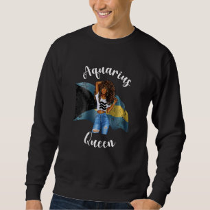 Sudadera Mujeres Afro Bahameñas Reina Acuario Negro Mujeres