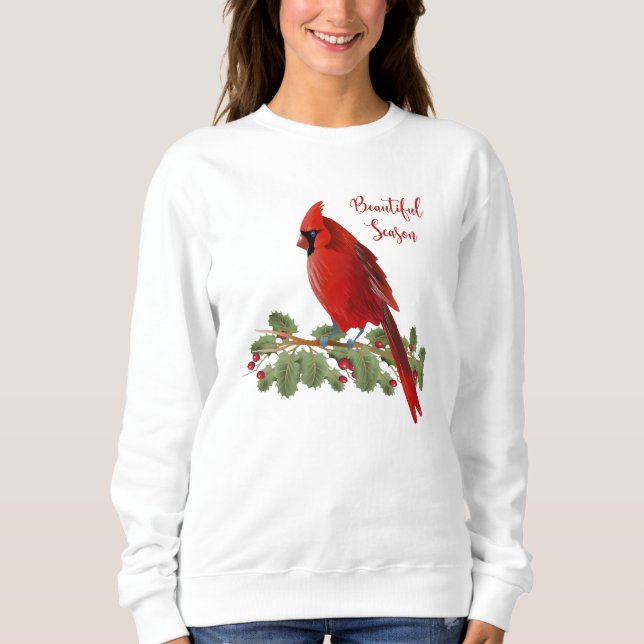 Sudadera Mujeres cardinales rojas del pájaro de la estación (Anverso)