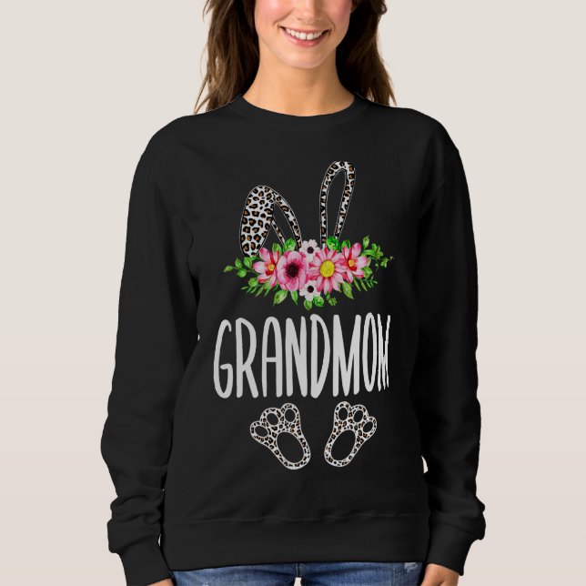 Sudadera Mujeres Chica Flor Leopardo Abuela Bunny Happy Eas (Anverso)