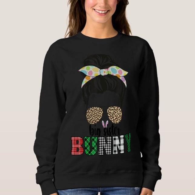 Sudadera Mujeres Chicas leopard Messy Bun Big Sister Bunny  (Anverso)
