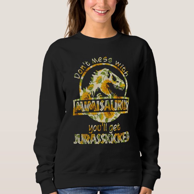 Sudadera Mujeres Cute Mimisaurus Dinosaur Rex Sunflower Mot (Anverso)