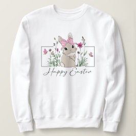 Sudadera Mujeres Floral Rosa Feliz Conejo de Pascua