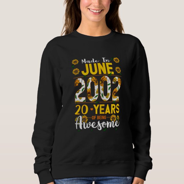 Sudadera Mujeres Hechas En Junio De 2002 20 Años De Edad 20 (Anverso)
