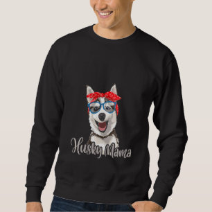 Sudadera Mujeres Husky Mama Mamá Siberian Red Scarf Eyeglas