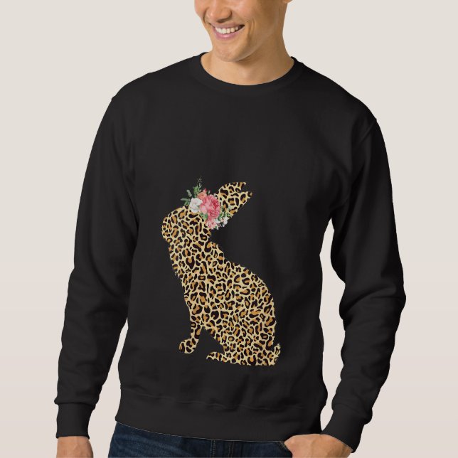 Sudadera Mujeres Leopardo Impresión Flores de conejito Chic (Anverso)