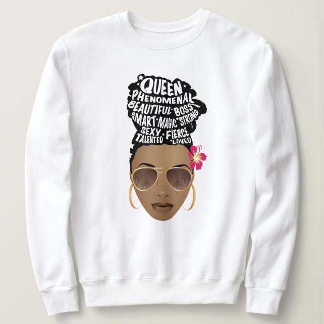Sudadera Mujeres negras motivadoras, bollo natural, flor (Anverso del diseño)