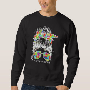 Sudadera Mujeres orgullosas de su autismo mamá Messy Bun Ch
