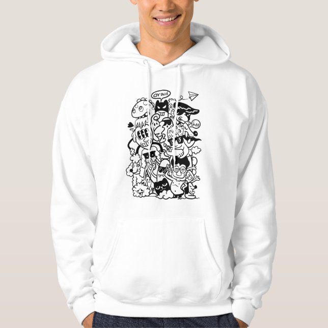 Sudadera Multitud de personajes de caricatura quirky (Anverso)