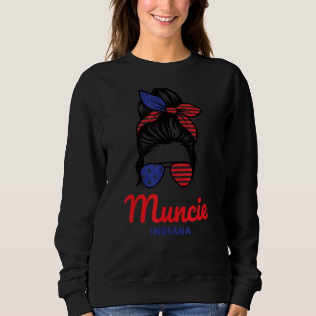 Sudadera Muncie Indiana Retro Messy Bun (Anverso)