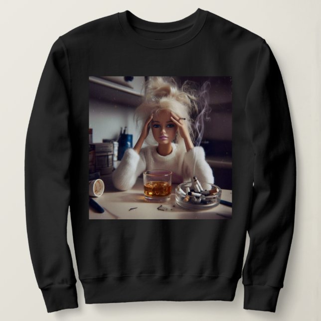 Sudadera Muñeca Afligida Meme Fumando y Bebiendo | Gen Z (Anverso del diseño)