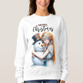 Sudadera Muñeco de Nieve de Navidad y una Niña
