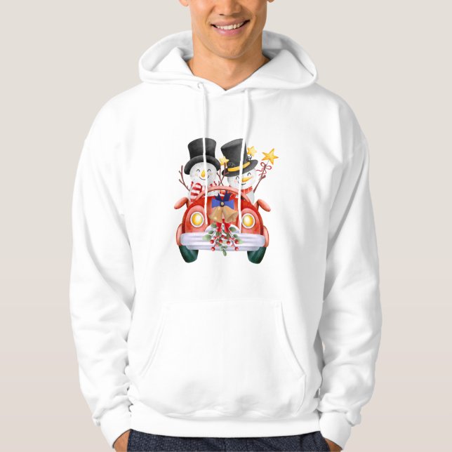 Sudadera ☃️ Muñecos de nieve lindos conduciendo un coche ro (Anverso)