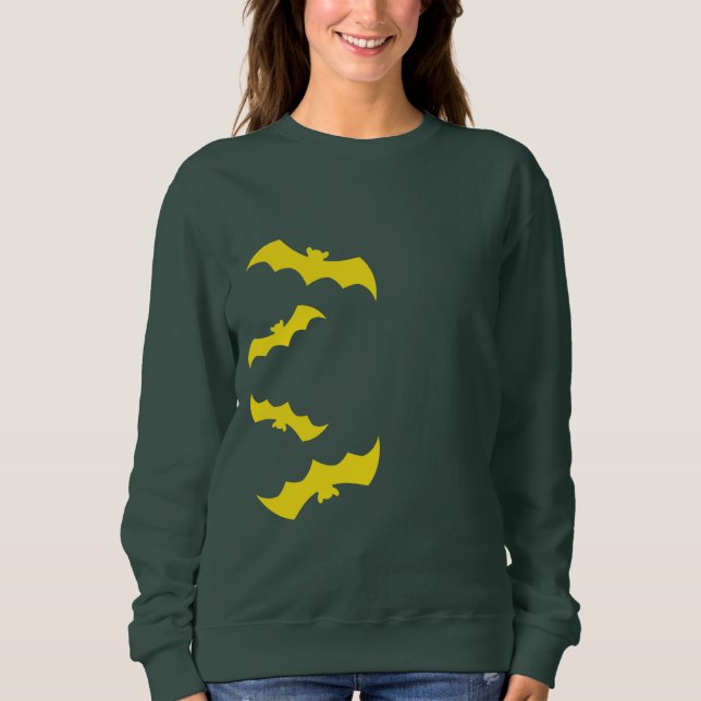 Sudadera Murciélagos amarillos voladores de Halloween (Anverso)