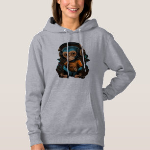 Sudadera Música Cute Monkey Escuchando, Música Mono Inmerso