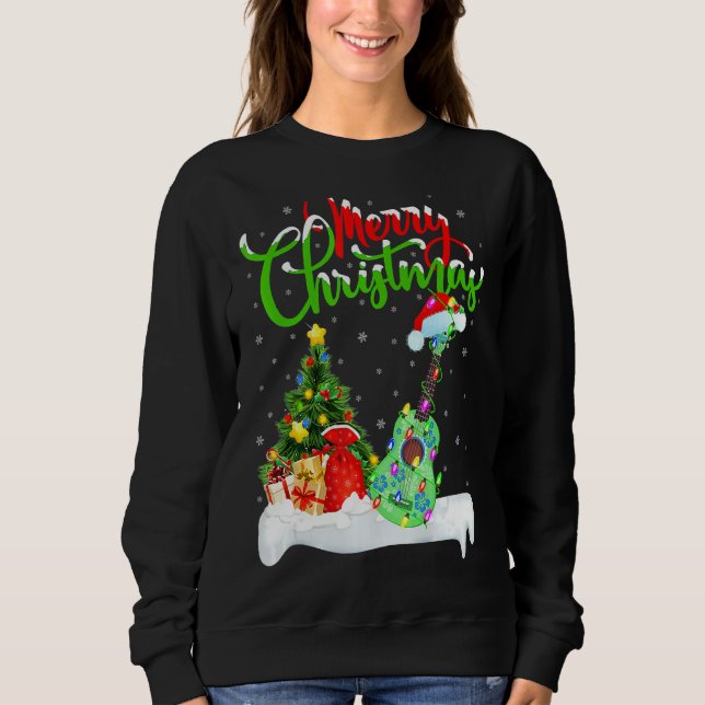 Sudadera Música ucraniana navidad iluminando Santa Ukulele  (Anverso)