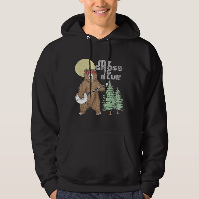 Sudadera My Grass Is Blue Banjo Bear   Hippie Grizzly2 (Anverso)