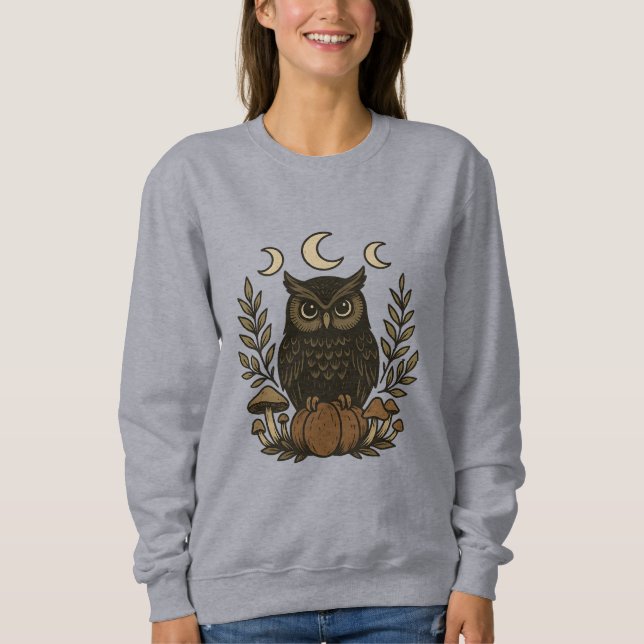 Sudadera Mystical Owl Moon Phases Shirt - Brujería gótica (Anverso)