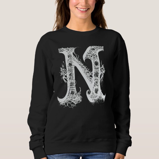 Sudadera N Monogram Alphabet Lettering Hand Drawn Gothic Wi (Anverso)