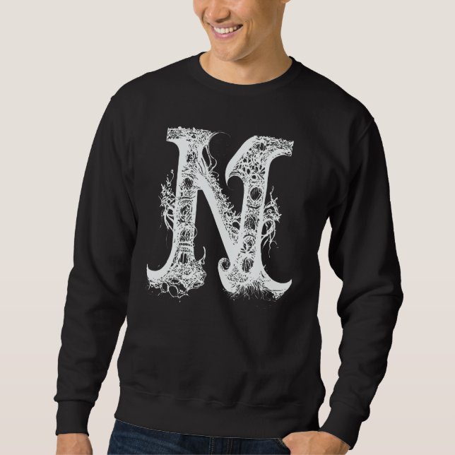 Sudadera N Monogram Alphabet Lettering Hand Drawn Gothic Wi (Anverso)