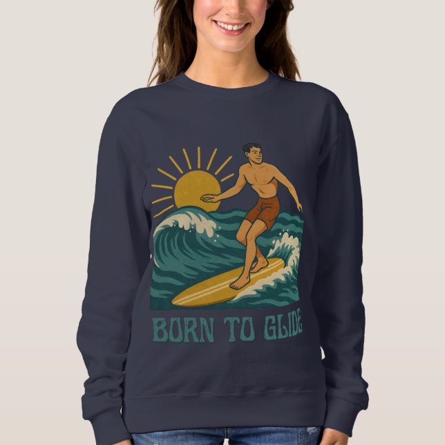 Sudadera Nacido para deslizarse Gráfico retro de surfista d (Anverso)