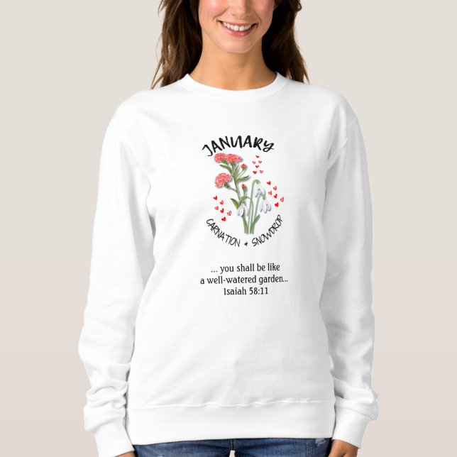 Sudadera Nacimiento Mes Flor Enero Cristiano (Anverso)