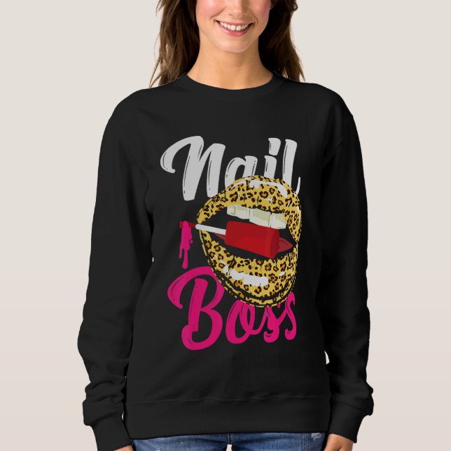 Sudadera Nail Tech Quote Work Uniform Nail Polaco Leopardo  (Anverso)