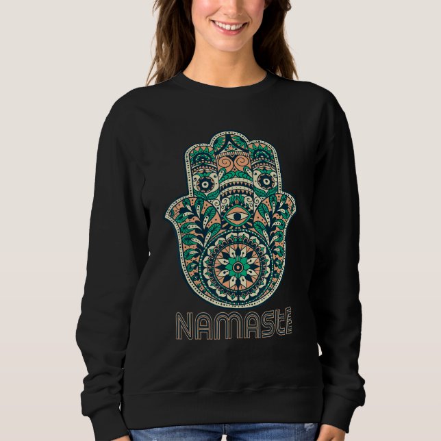 Sudadera Namaste Hamsa Hand Yoga Hinduism Fatima Arabic (Anverso)
