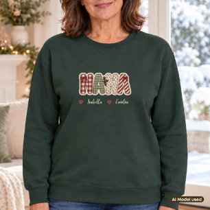 Sudadera Nana Navidad Falso Parche Mosaico Dos Nombres de N