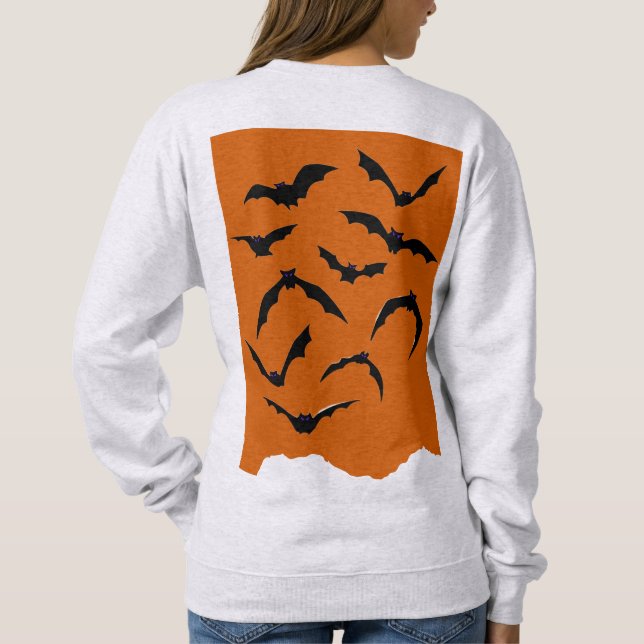 Sudadera Naranja Black Spooky bats Halloween feliz moderno (Reverso)