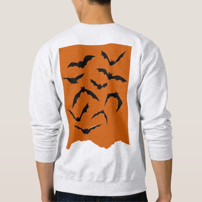 Sudadera Naranja Black Spooky bats Halloween feliz moderno (Reverso)