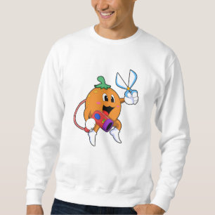 Sudadera Naranja como peluquero con tijeras y secador de pe