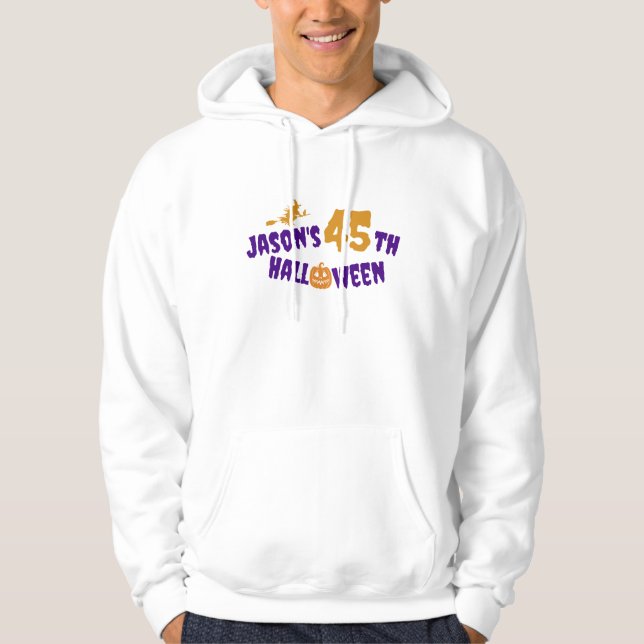 Sudadera Naranja irónico Halloween Calabaza bruja morada (Anverso)