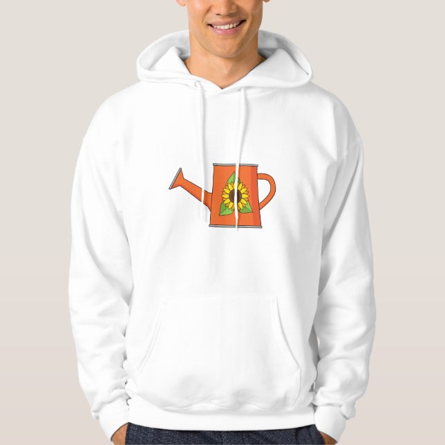 Sudadera Naranja regando lata con girasol (Anverso)