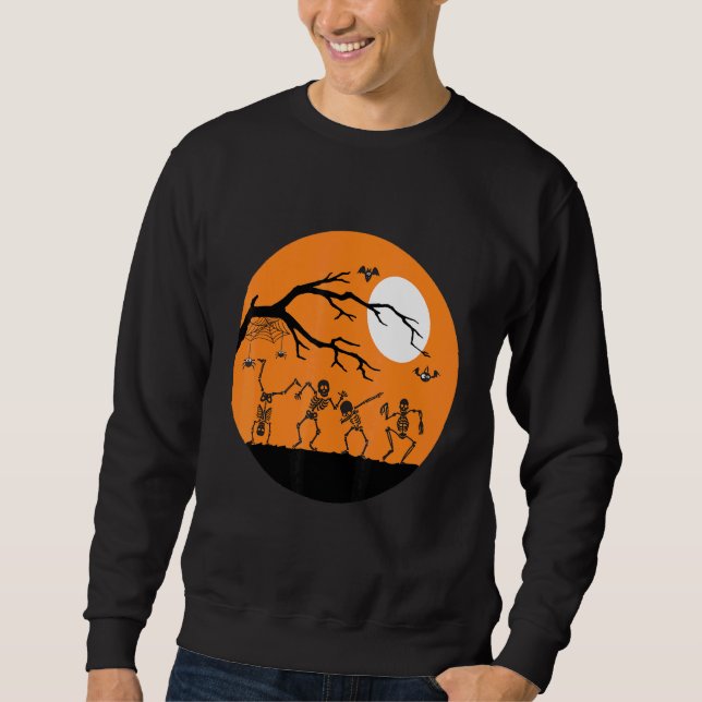 Sudadera Naranja relacionado con Halloween con esqueletos b (Anverso)