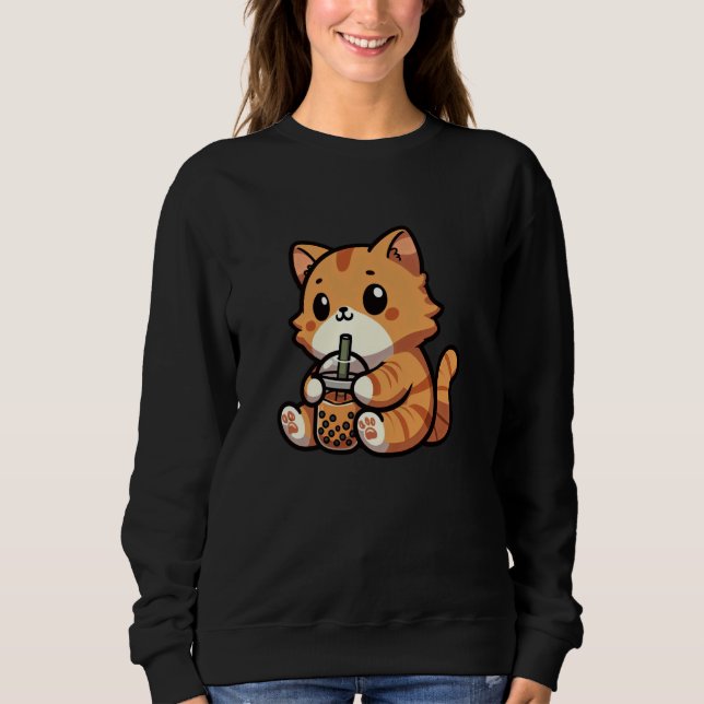 Sudadera Naranja Tabby Cat Bubble Tea Mascota Funny Boba (Anverso)