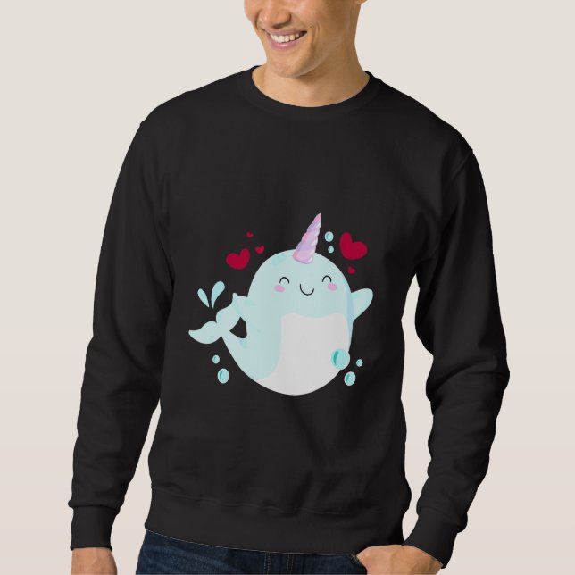 Sudadera Narwhal Unicorn Love Heart Narwhale Sea Animals Fi (Anverso)