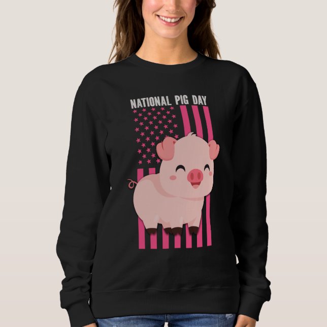 Sudadera National cute Pig Day American Flag Pink for Girls (Anverso)