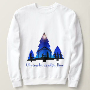 Sudadera Natividad del árbol de navidad: Oh, venga, adorémo