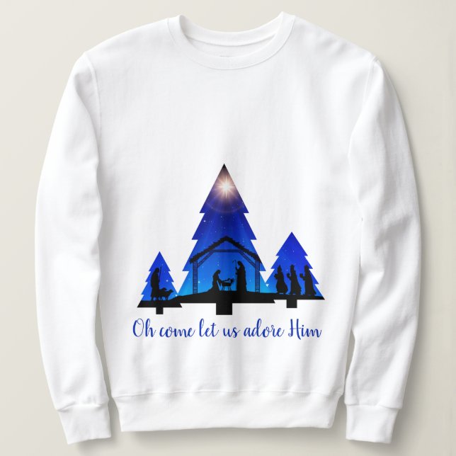 Sudadera Natividad del árbol de navidad: Oh, venga, adorémo (Anverso del diseño)