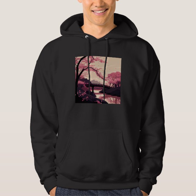Sudadera Nature Inspired Cherry Blossom River and Bridge (Anverso)