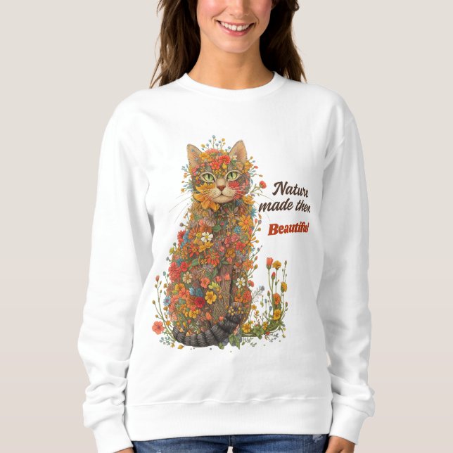 Sudadera Nature Made Them Beautiful Floral Cat Sweatshirt (Anverso)
